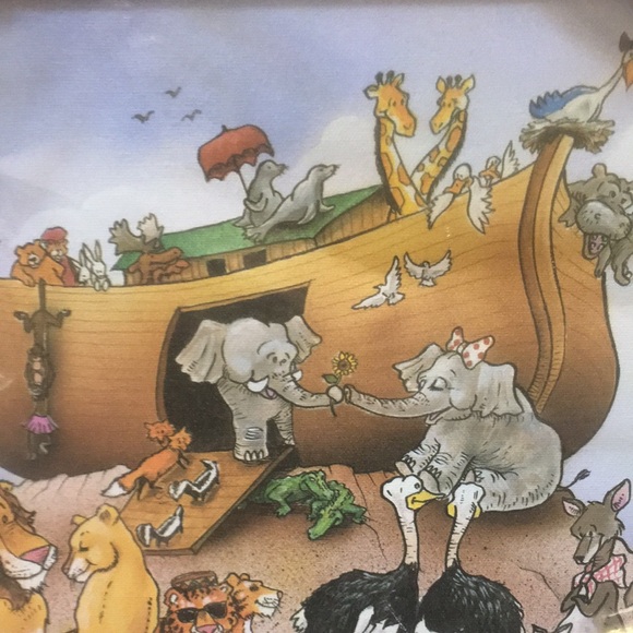 Noah’s Ark Canvas Painting Wood Frame Nursery Kids Room Wall Art - Picture 5 of 16